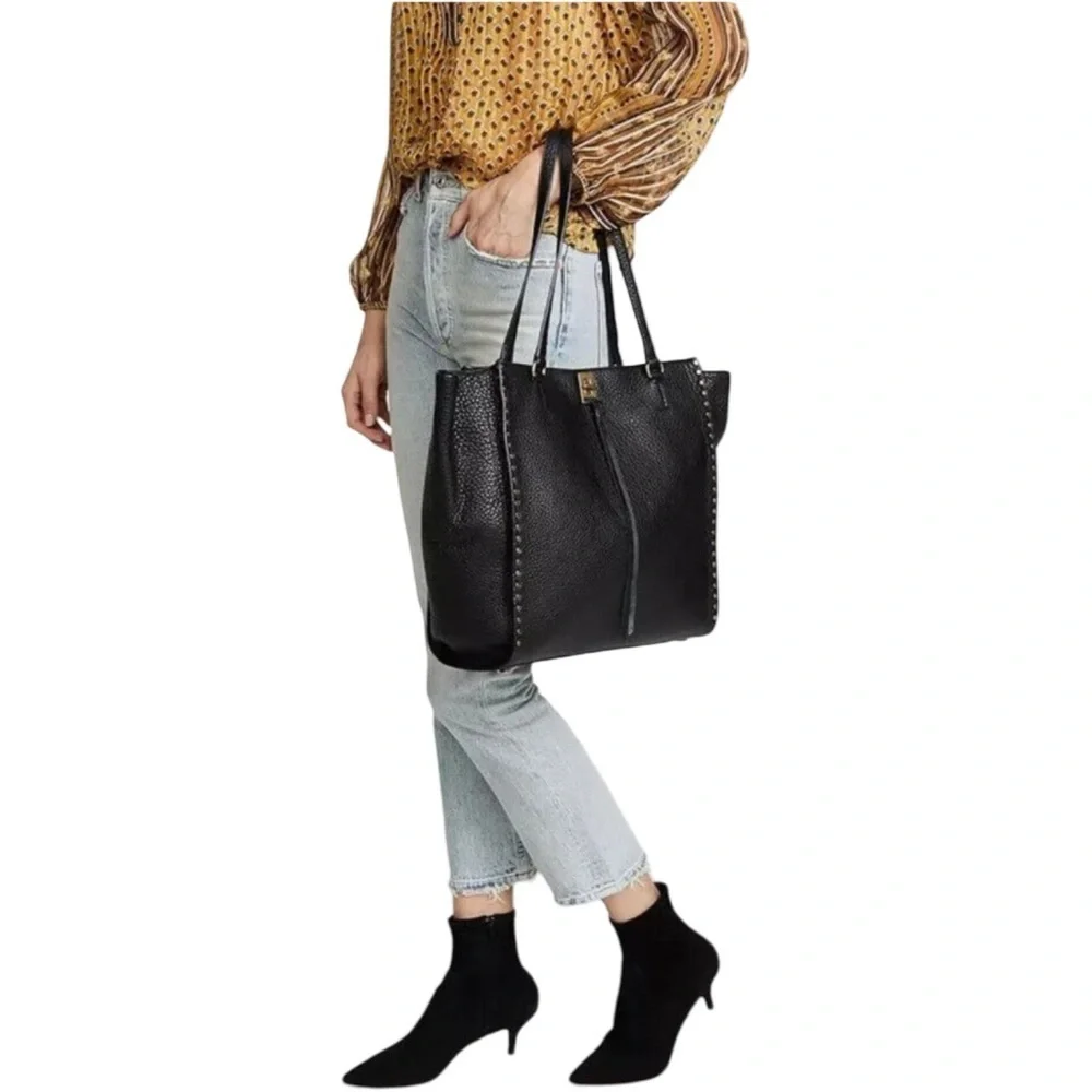 Rebecca Minkoff Darren Deep Large Black Leather Studded Tote Shoulder Bag - Picture 2 of 16